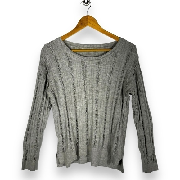4 for $20 SALE! Harper Lane Stitch Fix Frayed Fringe Rib Sweater, Grey, Size S - Picture 1 of 10